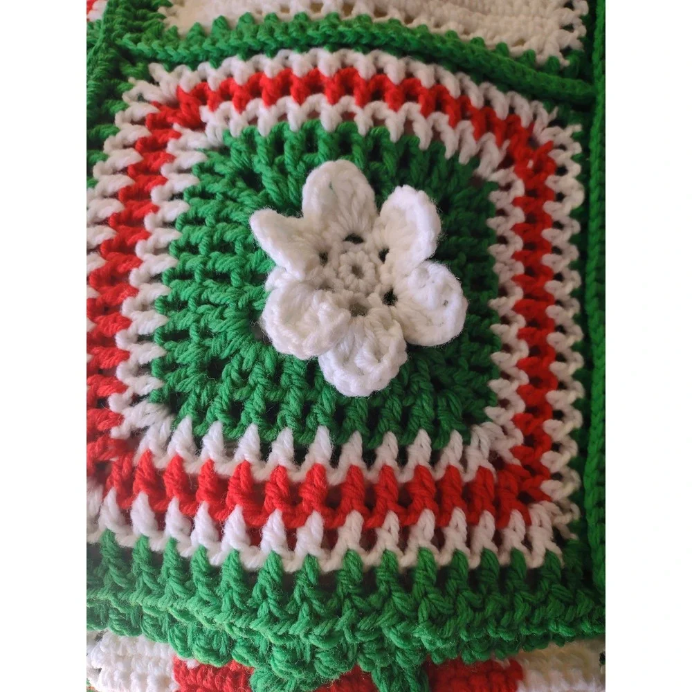Handmade Crochet Strawberry Granny Square Blanket 46x70 Afghan Throw Grannycore